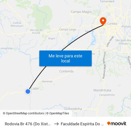 Rodovia Br 476 (Do Xisto)  - Jbs to Faculdade Espírita Do Paraná map
