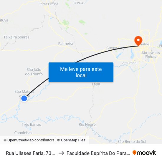 Rua Ulisses Faria, 735d to Faculdade Espírita Do Paraná map