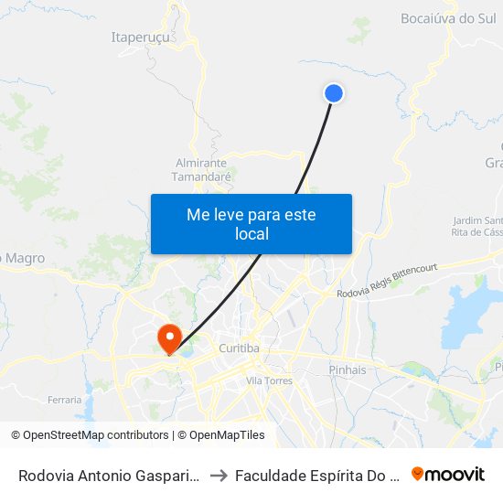 Rodovia Antonio Gasparin, 2970 to Faculdade Espírita Do Paraná map