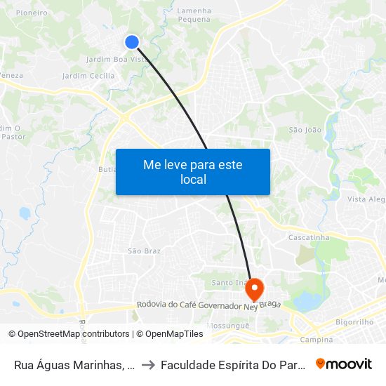 Rua Águas Marinhas, 98 to Faculdade Espírita Do Paraná map