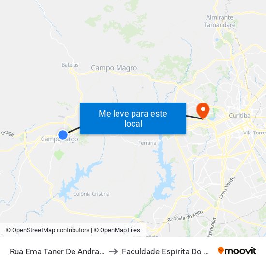 Rua Ema Taner De Andrade, 35 to Faculdade Espírita Do Paraná map