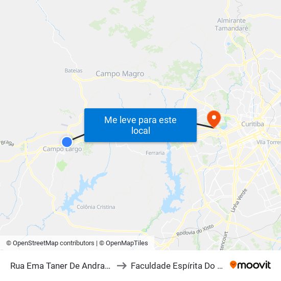 Rua Ema Taner De Andrade, 432 to Faculdade Espírita Do Paraná map