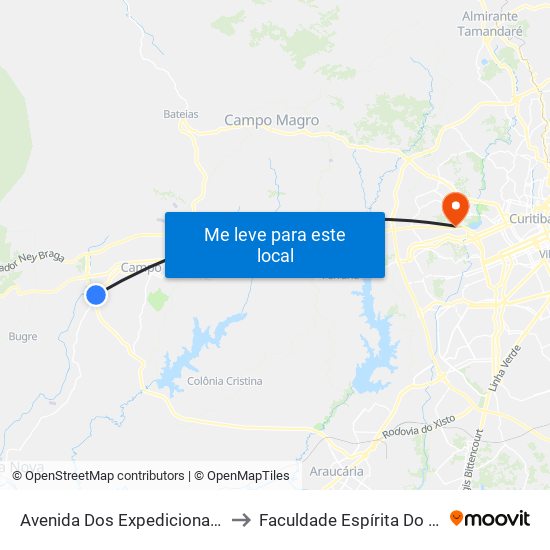 Avenida Dos Expedicionario, 700 to Faculdade Espírita Do Paraná map