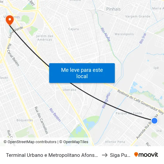 Terminal Urbano e Metropolitano Afonso Pena to Siga Pucpr map