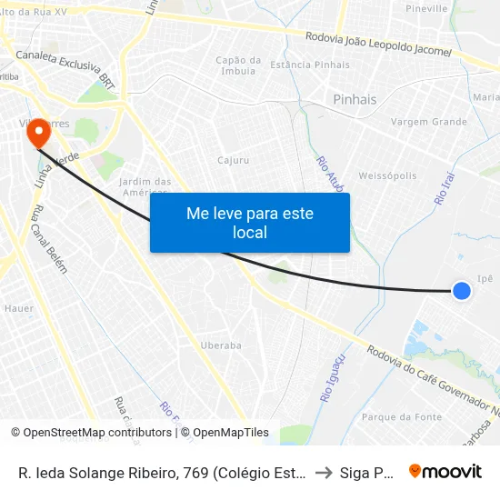 R. Ieda Solange Ribeiro, 769 (Colégio Estadual Ipê) to Siga Pucpr map