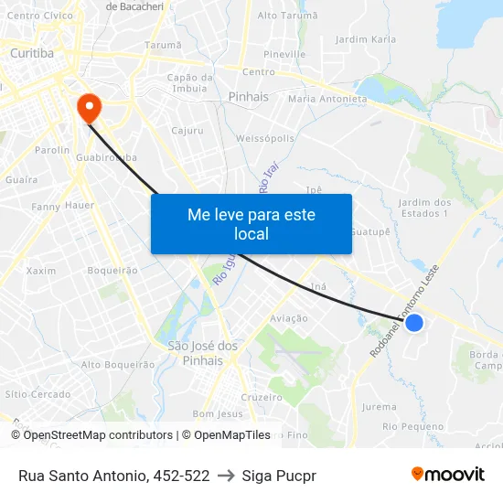 Rua Santo Antonio, 452-522 to Siga Pucpr map