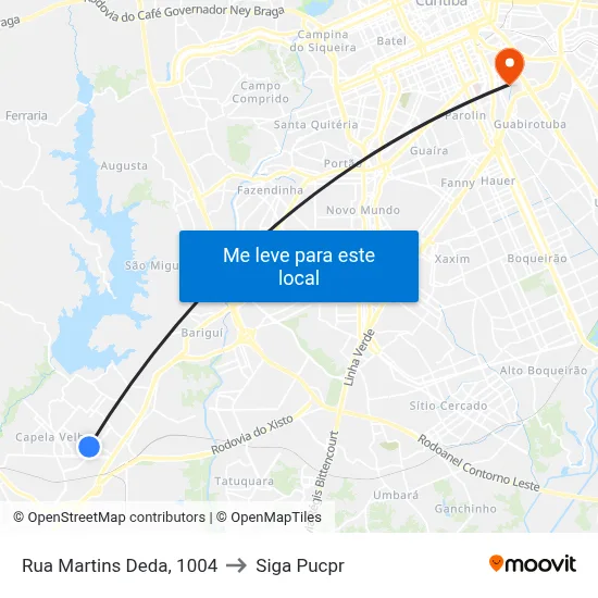 Rua Martins Deda, 1004 to Siga Pucpr map