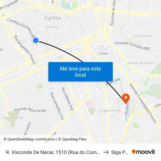 R. Visconde De Nácar, 1510 (Rua do Comércio 24 Horas) to Siga Pucpr map