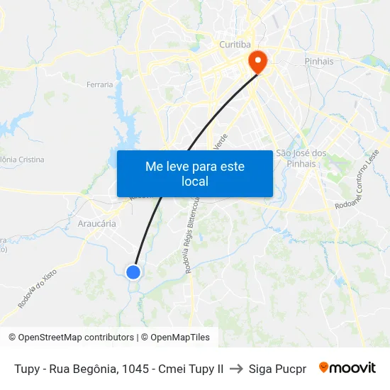 Tupy - Rua Begônia, 1045 - Cmei Tupy II to Siga Pucpr map