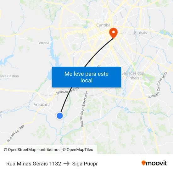 Rua Minas Gerais 1132 to Siga Pucpr map