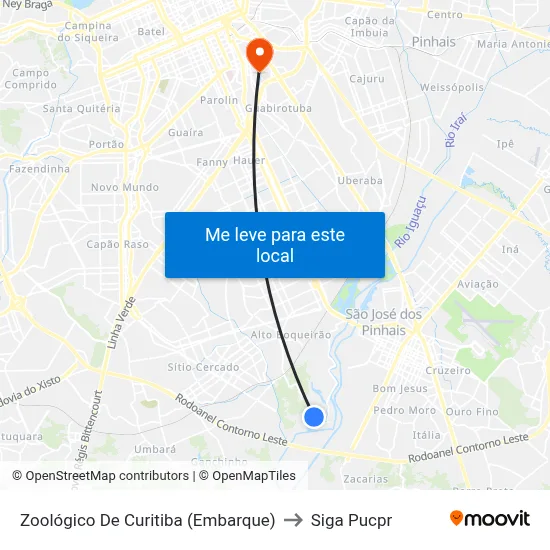Zoológico De Curitiba (Embarque) to Siga Pucpr map