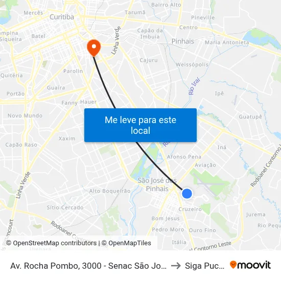 Av. Rocha Pombo, 3000 - Senac São José to Siga Pucpr map