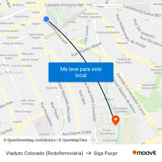 Viaduto Colorado (Rodoferroviária) to Siga Pucpr map