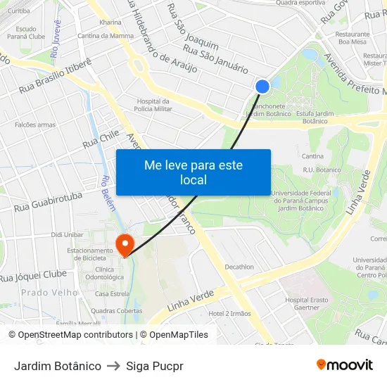 Jardim Botânico to Siga Pucpr map