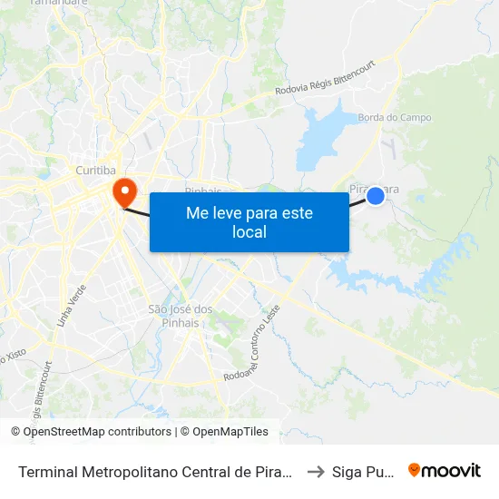 Terminal Metropolitano Central de Piraquara to Siga Pucpr map