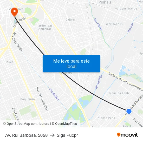 Av. Rui Barbosa, 5068 to Siga Pucpr map