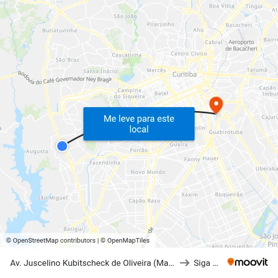 Av. Juscelino Kubitscheck de Oliveira (Marginal Oeste), 4550 to Siga Pucpr map