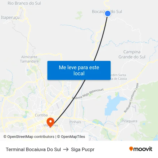 Terminal Bocaiuva Do Sul to Siga Pucpr map