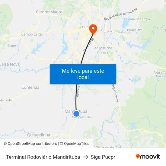 Terminal Rodoviário Mandirituba to Siga Pucpr map