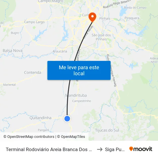 Terminal Rodoviário Areia Branca Dos Assis to Siga Pucpr map