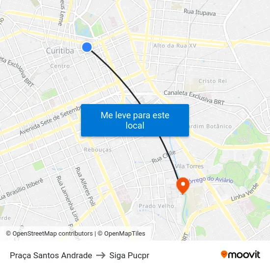 Praça Santos Andrade to Siga Pucpr map
