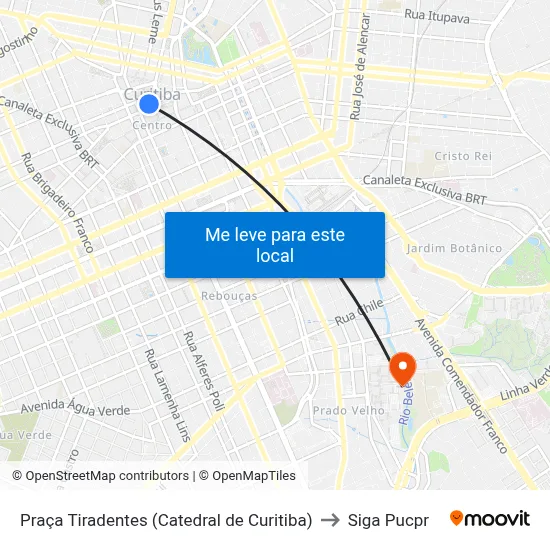 Praça Tiradentes (Catedral de Curitiba) to Siga Pucpr map