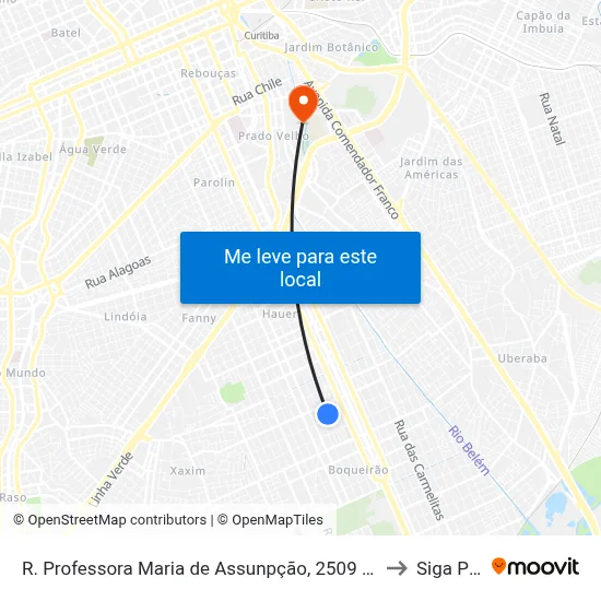 R. Professora Maria de Assunpção, 2509 (UPA Boqueirão) to Siga Pucpr map