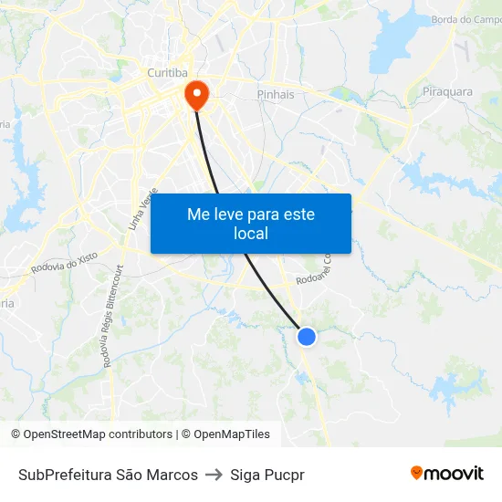 SubPrefeitura São Marcos to Siga Pucpr map