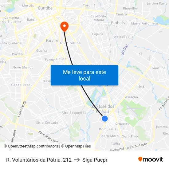 R. Voluntários da Pátria, 212 to Siga Pucpr map