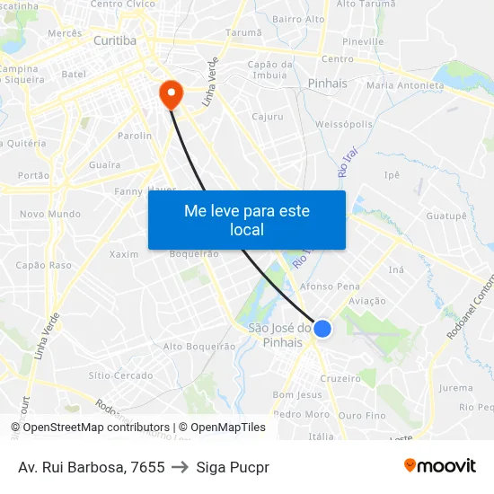 Av. Rui Barbosa, 7655 to Siga Pucpr map
