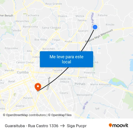 Guaraituba - Rua Castro 1336 to Siga Pucpr map