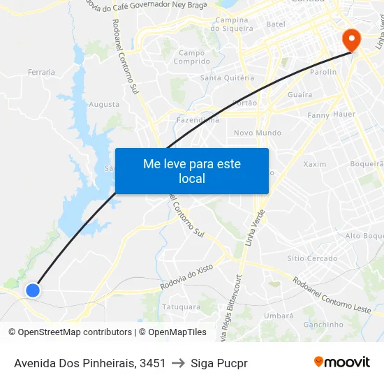 Avenida Dos Pinheirais, 3451 to Siga Pucpr map