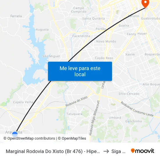 Marginal Rodovia Do Xisto (Br 476) - Hiper Condor Araucária to Siga Pucpr map