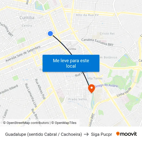 Guadalupe (sentido Cabral / Cachoeira) to Siga Pucpr map