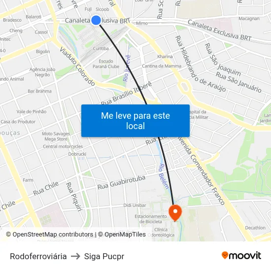 Rodoferroviária to Siga Pucpr map