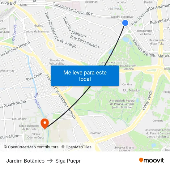 Jardim Botânico to Siga Pucpr map