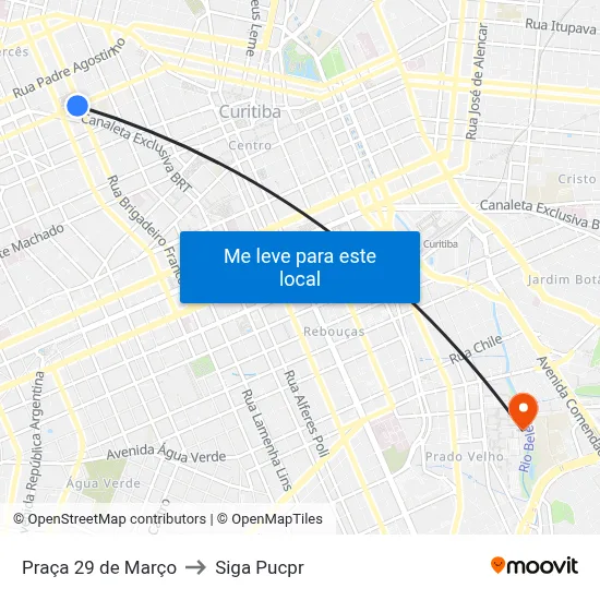 Praça 29 de Março to Siga Pucpr map