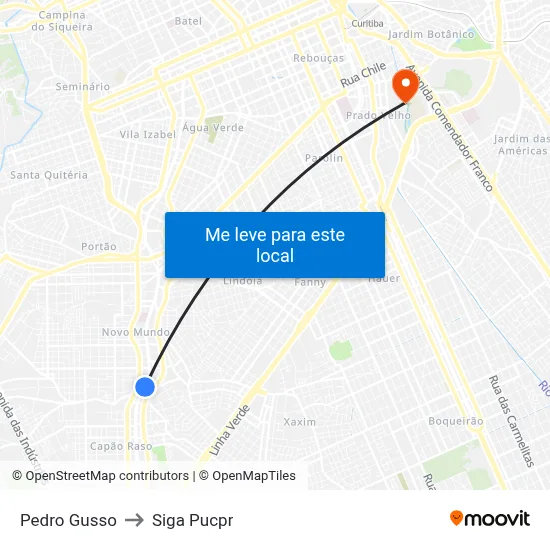 Pedro Gusso to Siga Pucpr map