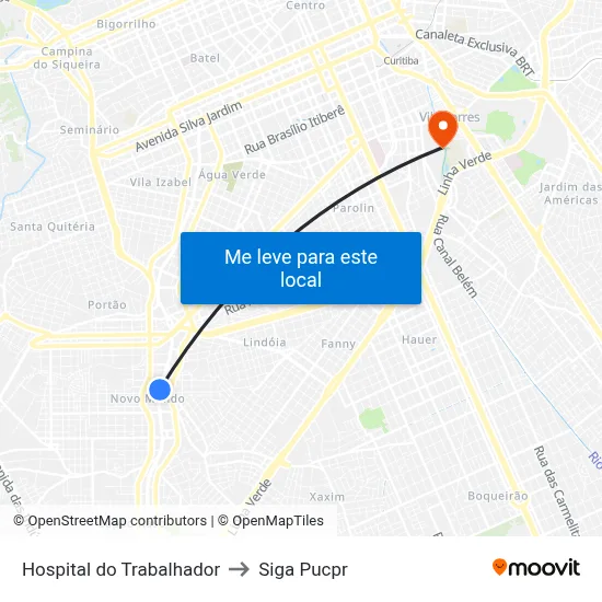 Hospital do Trabalhador to Siga Pucpr map