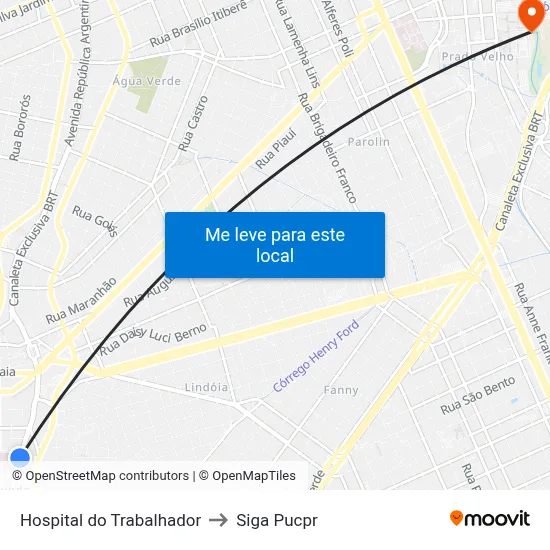 Hospital do Trabalhador to Siga Pucpr map