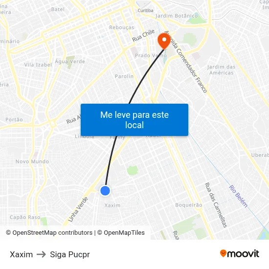 Xaxim to Siga Pucpr map