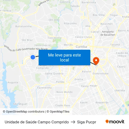 Unidade de Saúde Campo Comprido to Siga Pucpr map