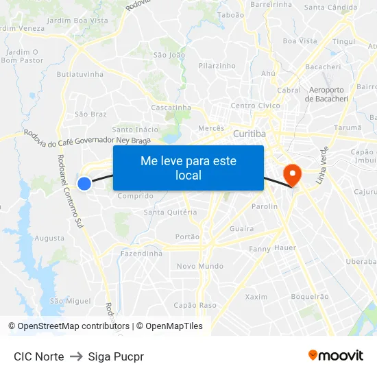 CIC Norte to Siga Pucpr map