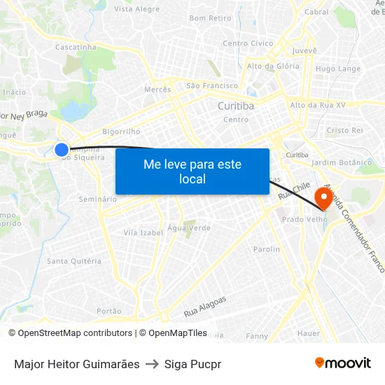 Major Heitor Guimarães to Siga Pucpr map