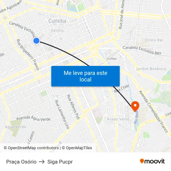 Praça Osório to Siga Pucpr map