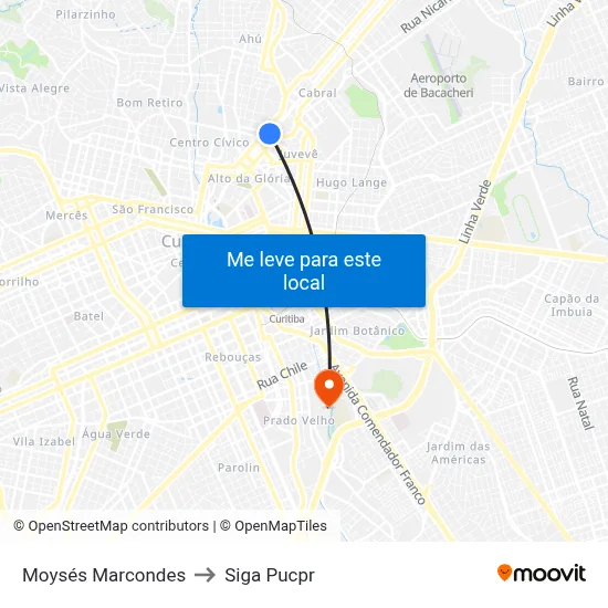 Moysés Marcondes to Siga Pucpr map