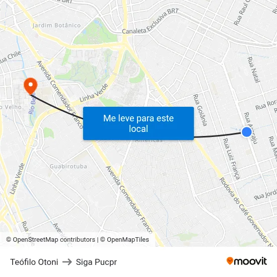 Teófilo Otoni to Siga Pucpr map
