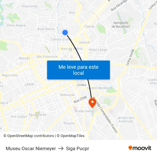 Museu Oscar Niemeyer to Siga Pucpr map