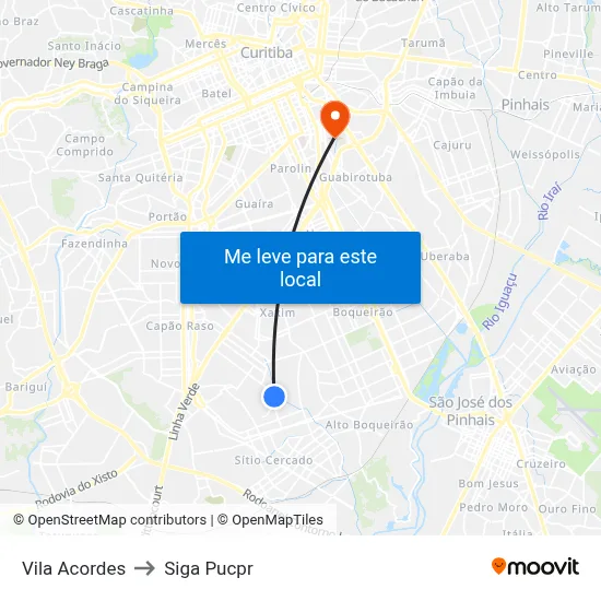 Vila Acordes to Siga Pucpr map