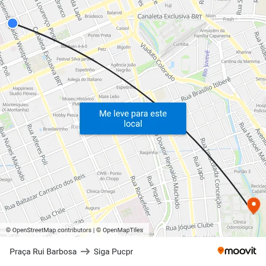Praça Rui Barbosa to Siga Pucpr map